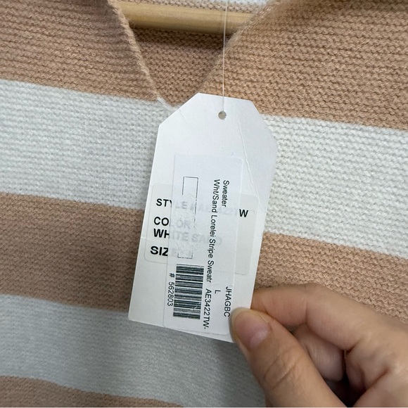 NWT Sadie & sage sz L White /Sand Lorelei Stripe cropped collar Sweater - Picture 5 of 8